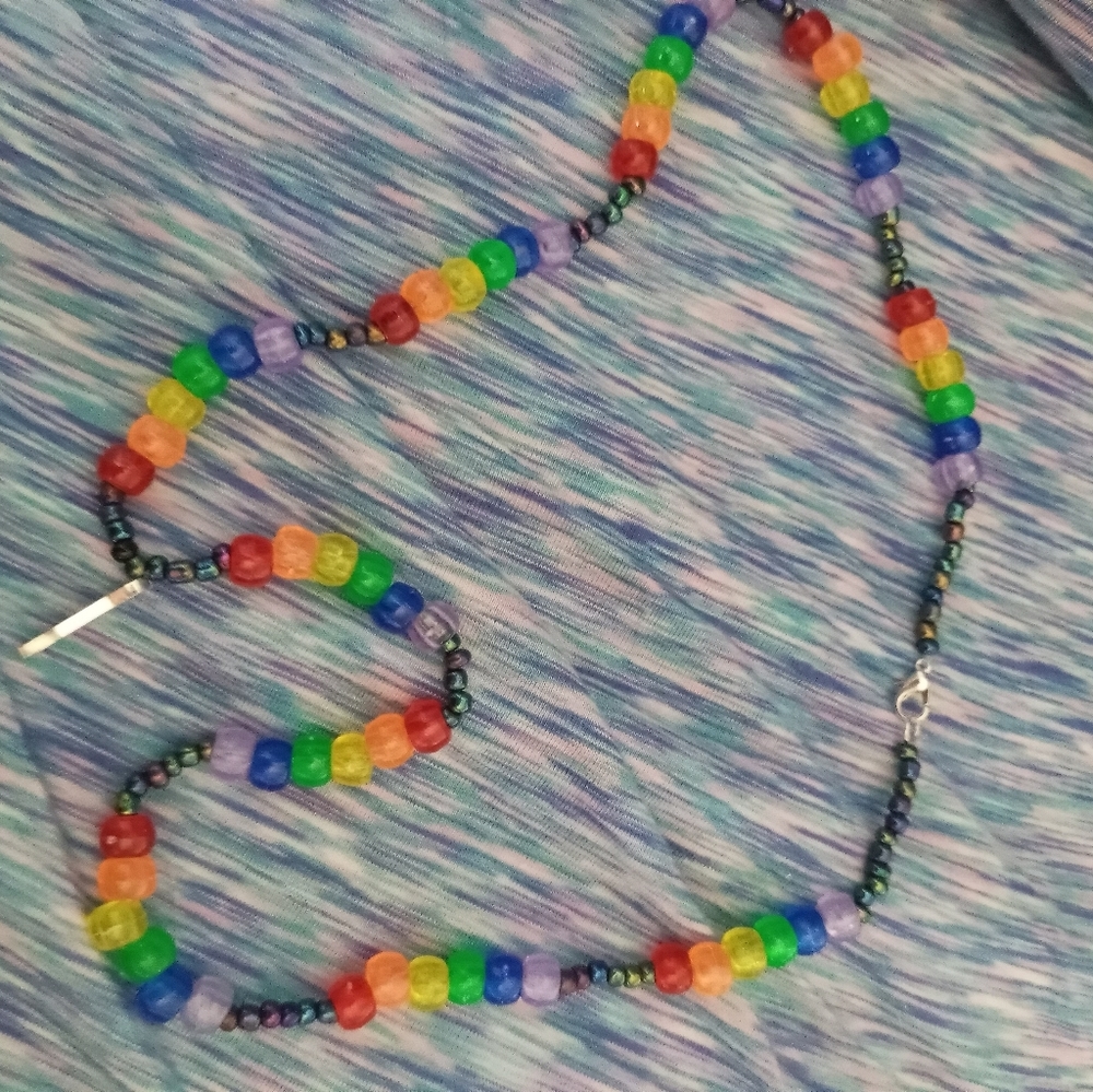 Hand Crafted LGBT essential pride rainbow key Lanyard statement necklace